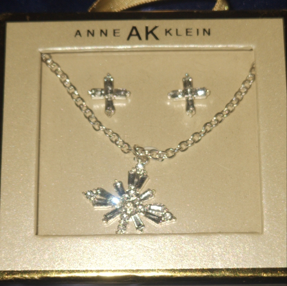 Anne AK Klein Elegant Silver Jewelry Earring/Necklace Set - Picture 9 of 14